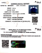 5.45/CT Natural Blue Sapphire with Govt Lab Certificate (3441)